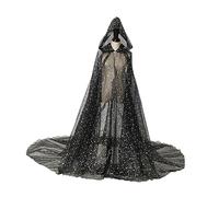 predolo Mantello con Cappuccio Scialle Nuziale Veste Da Fata Costume con Lungo Strascico Scintillante Adatto per Cosplay Carnevale E Feste in Masche, Nero