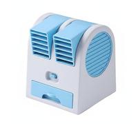 predolo Mini Condizionatore D'aria USB Silenzioso Raffrescatore Evaporativo Portatile Ventilatore da Scrivania a Doppia Bocchetta per Ufficio, Dormitorio, Blu, Plug-in 4 Velocità