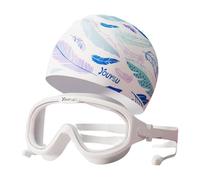 predolo Occhialini da Nuoto e Cuffia con Tappi per Le Orecchie, Montatura Grande, Ampia Visione, Protezione Portatile, Occhiali da Sub per Piscina, Piuma