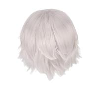 predolo Parrucca Cosplay Parrucca per Costume Regalo Parrucca Corta Appuntita Leggera e Pratica Parrucca Piena per Attività di Club Halloween Party Uomini, bianco argento