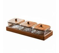 predolo Portantipasti in Legno e Vetro Elegante Elegante Vassoio Antipasti con Scomparti Utilizzo Versatile Set Ciotole in Vetro con Vassoio in Legno, 3 Pezzi, Vetro Martellato