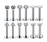 predolo Set di 12 Gioielli per Piercing Labbro Labret, Piercing per Il Corpo in Acciaio Inossidabile con Cristallo per Labbra, Orecchie, Naso, Unisex, per Tut, 钢 色 套装