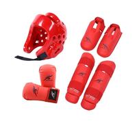 predolo Set di Attrezzatura da Combattimento per Karate, Casco da Boxe, Attrezzatura da Boxe, Guanti con Parastinchi per Grappling, MMA, Sanda, Muay Thai, Rosso XS