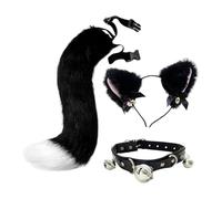 predolo Set di Fasce per Capelli con Orecchie di Gatto, Collare E Coda, Morbido Travestimento per Spettacoli Teatrali, Regalo di Compleanno, Nero