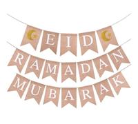 predolo Striscione con Motivi Celesti Stile Rustico Bandierine a Coda di Rondine Pre-Assemblato Striscione in Iuta Ramadan per Moschea, Stile 1