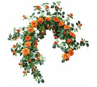 predolo Tralcio a Tema Rosa Artificiali Realistico Vite a Tema Rosa Finte Resistente Allo Sbiadimento Ghirlanda di Fiori Artificiali per Foto, Negozio, Arancione