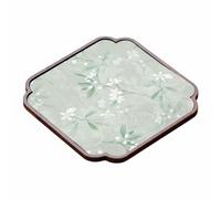 predolo Vassoio da Tè in Legno di Legno Scuro Impermeabile Vassoio da Tè in Resistente Alle Macchie Porta Teiera per Ufficio, Verde Giada Con Magnolia, Vassoio Da Tè Quadrato Grande