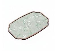 predolo Vassoio da Tè in Legno di Legno Scuro Impermeabile Vassoio da Tè in Resistente Alle Macchie Porta Teiera per Ufficio, Verde Giada Con Magnolia, Vassoio Da Tè Rettangolare