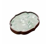 predolo Vassoio da Tè in Legno di Legno Scuro Impermeabile Vassoio da Tè in Resistente Alle Macchie Porta Teiera per Ufficio, Verde Giada Con Magnolia, Vassoio Da Tè A Petalo Di Loto