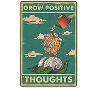Preeklen Targa in metallo in latta da parete con scritta "Grow Positive Thoughts Chic Art Tin Sign Retro Iron Painting For Home Bar Pub Cafe Room Decor Wall Plaque Metal Tin Sign 15,3 x 20,3 cm