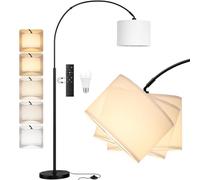 PreeOtti Lampada da Terra, LED E27 Lampada AD Arco con Telecomando e Interruttore a Pedale, 180cm Dimmerabile Piantana Lampada da Terra per Soggiorno, Camera, Hotel, Paralume Bianco + Base Nero