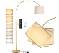 PreeOtti Lampada da Terra, LED E27 Lampada AD Arco con Telecomando e Interruttore a Pedale, 180cm Dimmerabile Piantana Lampada da Terra per Soggiorno, Camera, Hotel, Paralume Beige + Base Dorata