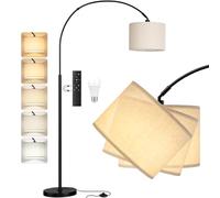 PreeOtti Lampada da Terra, LED E27 Lampada AD Arco con Telecomando e Interruttore a Pedale, 180cm Dimmerabile Piantana Lampada da Terra per Soggiorno, Camera, Hotel, Paralume Beige + Base Nero
