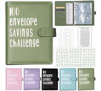Prefdo - 100 buste per risparmiare denaro, organizer per libri con buste per contanti per 100 giorni, pianificatore di bilancio per risparmiare denaro (verde)