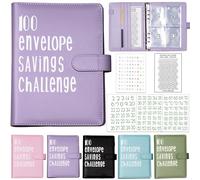 Prefdo 100 buste per risparmiare denaro, organizer per libri con buste per contanti per 100 giorni, pianificatore di bilancio per risparmiare denaro (viola)