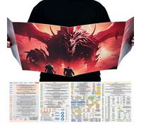 Prefdo 2 fogli DM per D&D 5E a tema epico Dungeon Master | 86,4 x 27,9 cm, superficie impermeabile riutilizzabile, pieghevole in formato A4, riferimento delle regole 5E