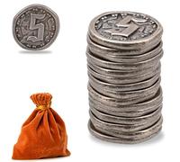 Prefdo Monete in metallo per giochi da tavolo, 15 gettoni del tesoro per poker, giochi di ruolo, giochi da tavolo strategico, valuta fantasy, valuta di gioco generica (argento retrò, valore 5 monete)