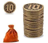Prefdo Monete in metallo per giochi da tavolo, 15 gettoni del tesoro per poker, giochi di ruolo, giochi da tavolo strategico, valuta fantasy, valuta di gioco generico resistente (bronzo, valore 10
