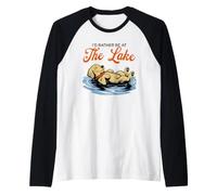 Preferirei Essere al Lago Funny Floating Dog Summer Maglia con Maniche Raglan