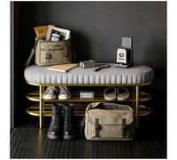 Preferspace Panca da ingresso in pelle PU con scarpiera dorata a 2 livelli, elegante panca grigia for corridoio, soggiorno, uso in balcone da giardino esterno(120cm/47.2in)