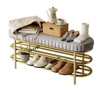 Preferspace Panca for scarpe da ingresso in metallo con cuscino in pelle PU, scarpiera a doppio strato, panca for letto di lusso leggera for corridoio(80cm/31.5in)