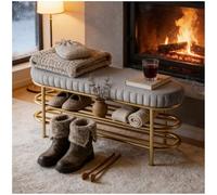 Preferspace Panca for scarpe da ingresso, scarpiera in metallo dorato con sedile, panca for corridoio stretto a 2 strati con contenitore for soggiorno(100cm/39.4in)