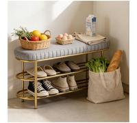 Preferspace Panca for scarpe imbottita in metallo dorato a 2 livelli, organizer grigio for ingresso for camera da letto, corridoio, soggiorno, elegante poggiapiedi e decorazioni(80cm/31.5in)