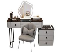 Preferspace Scrivania da trucco con specchio, illuminazione LED regolabile, luce calda naturale, gambe in metallo robusto, sgabello in velluto e mobiletto portaoggetti per vestirsi