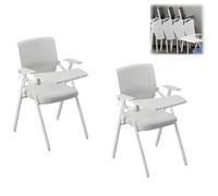 Preferspace Sedia con scrivania, sedile pieghevole pieghevole in rete traspirante, robusta struttura in metallo, for sala conferenze, sala d'attesa del bar dell'hotel(White 2ps)