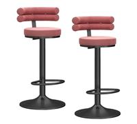 Preferspace Sedie da bar girevoli regolabili Set di 2 sgabelli da bar ad altezza bancone con schienale ergonomico e sedile in velluto for l'isola della cucina domestica(Pink)