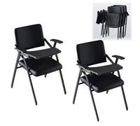 Preferspace Sedie da scuola con blocco for appunti, bracciolo da scrivania ribaltabile, perfette for aule, sale conferenze, ufficio e aree di attesa(Black 2ps)