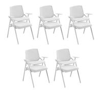 Preferspace Set di 5 sedie for sala d'attesa con bracciolo for tablet e struttura in metallo for l'accoglienza degli ospiti e l'uso da parte di più persone con scrivania collegata(White)