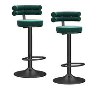 Preferspace Sgabelli da bar ad altezza bancone con girevole regolabile e schienale ergonomico, seduta in velluto e base in metallo for l'isola della cucina e l'uso nel bar di casa(Green 2ps)