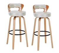 Preferspace Sgabelli da bar ad altezza bancone con rivestimento posteriore in pelle PU e gambe in legno for l'isola della cucina domestica(White 2ps,70cm/27.6in)