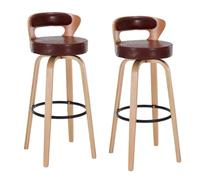 Preferspace Sgabelli da bar ad altezza bancone con rivestimento posteriore in pelle PU e gambe in legno for l'isola della cucina domestica(Brown 2ps,60cm/23.6in)