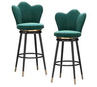 Preferspace Sgabelli da bar, altezza bancone, set di 2, con schienale, seduta girevole a 360°, sedie da cucina, design ergonomico, velluto morbido e gambe in metallo(Green,75cm/29.5in)