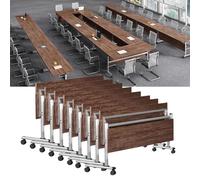 Preferspace Tavolo da conferenza pieghevole con ruote, ufficio mobile, struttura girevole, design ribaltabile, ampia superficie rettangolare, sala formazione aziendale