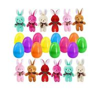 Prefilled Easter Eggs - Decorative Holiday Eggs, Colorful Spring Ornaments for Kids, Plush Bunny Pendant with Ready To Use Set, Party Favor Basket, Stuffed Rabbit Charm for Family and Preschool