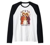 Prega per Noi Famiglia Maria Giuseppe Gesù Cattolico Maglia con Maniche Raglan