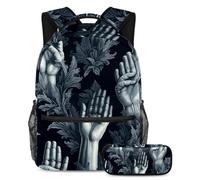 Pregare Mani Libera Creatività, Zaino con Astuccio per Ragazzi Ragazze Adolescenti, Set di 2 zaini per bambini, Multicolore#02, B：29.4x20x40cm P：19x7.5x3.8cm, Zaini Daypack