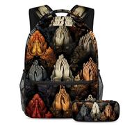 Pregare Mani Libera Creatività, Zaino con Astuccio per Ragazzi Ragazze Adolescenti, Set di 2 zaini per bambini, Multicolore#05, B：29.4x20x40cm P：19x7.5x3.8cm, Zaini Daypack
