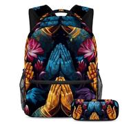 Pregare Mani Libera Creatività, Zaino con Astuccio per Ragazzi Ragazze Adolescenti, Set di 2 zaini per bambini, Multicolore#06, B：29.4x20x40cm P：19x7.5x3.8cm, Zaini Daypack