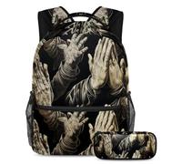 Pregare Mani Libera Creatività, Zaino con Astuccio per Ragazzi Ragazze Adolescenti, Set di 2 zaini per bambini, Multicolore#01, B：29.4x20x40cm P：19x7.5x3.8cm, Zaini Daypack