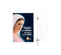 Pregate il Santo Rosario ogni giorno e avrete la pace - Libro di preghiere con Corona del Rosario e grani in vetro bianco - Confezione regalo religiosa