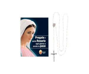 Pregate il Santo Rosario ogni giorno e avrete la pace - Libro di preghiere con Corona del Rosario e grani in vetro bianco - Confezione regalo religiosa