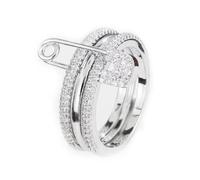 Pregeckit Anelli impilabili con spilla da balia alla moda da donna con zirconia cubica pavé di zirconia cubica, anelli multipli collegati, massicci, impilabili, idea regalo (argento, 8)