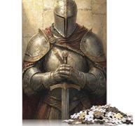 Preghiera del cavaliere medievale Puzzle in Legno 1000 Pezzi | Design storico del guerriero, Ritratto di armatura eroica, Gioco Rompicapo, Tema Puzzle, Puzzle in Legno, 14+, 70x50cm.