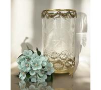 Pregiato Vetro Con Taglio E Ottone Lanterna a Vento Vaso Stile Antico 25cm Tondo