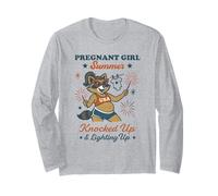 Pregnant Girl Summer Feral Raccoon Lover Funny 4th July Maglia a Manica