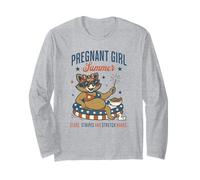 Pregnant Girl Summer Feral Raccoon Lover Funny 4th July Maglia a Manica